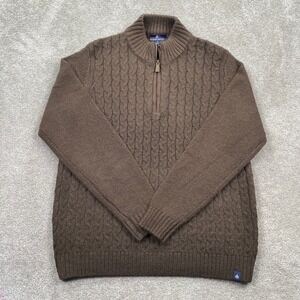 Rainforest Mens RF3509 Chocolate Brown Cable Knit Quarter Zip Sweater Medium NEW